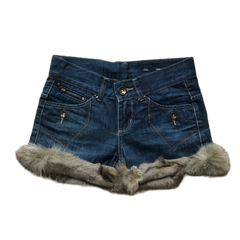 Dark Wash Fur Trim Denim Shorts