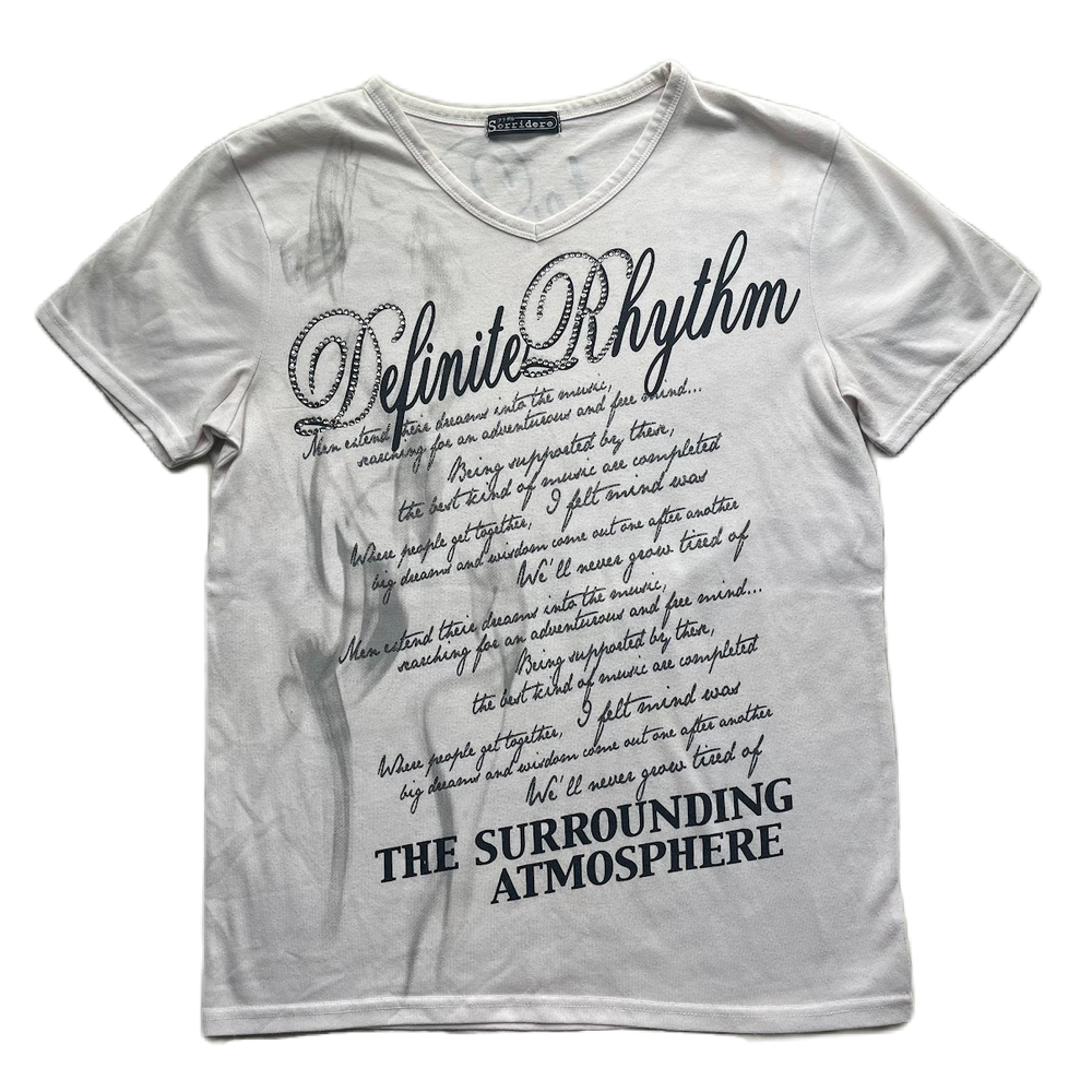 Sorridere White V-neck Black & Silver Glitter Rinestone Graphic