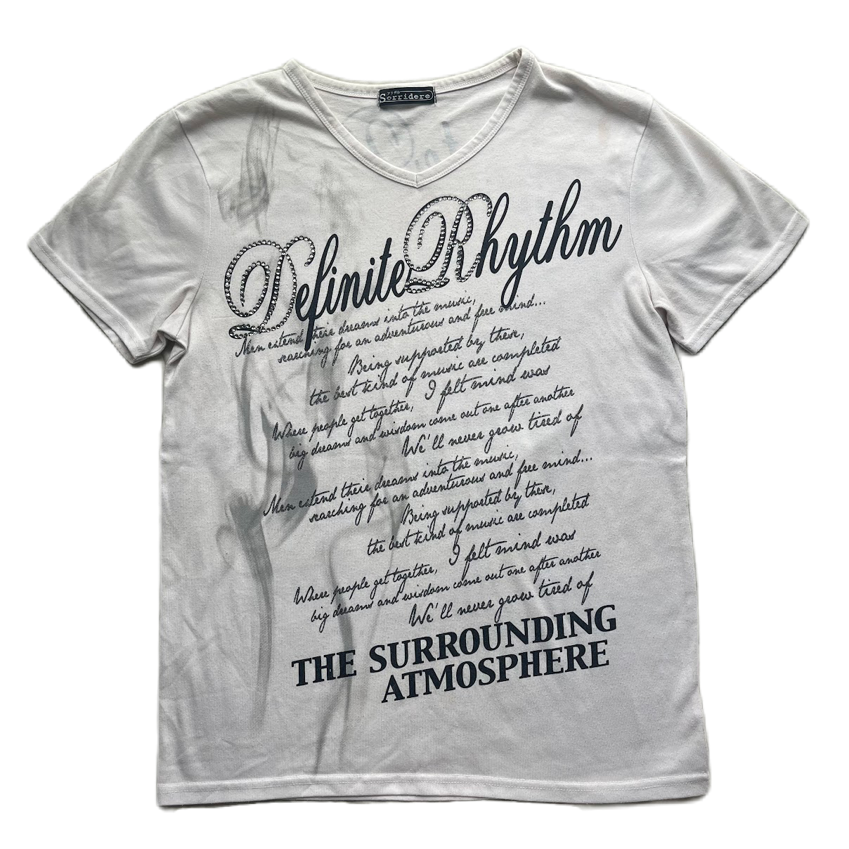 Sorridere White V-neck Black & Silver Glitter Rinestone Graphic