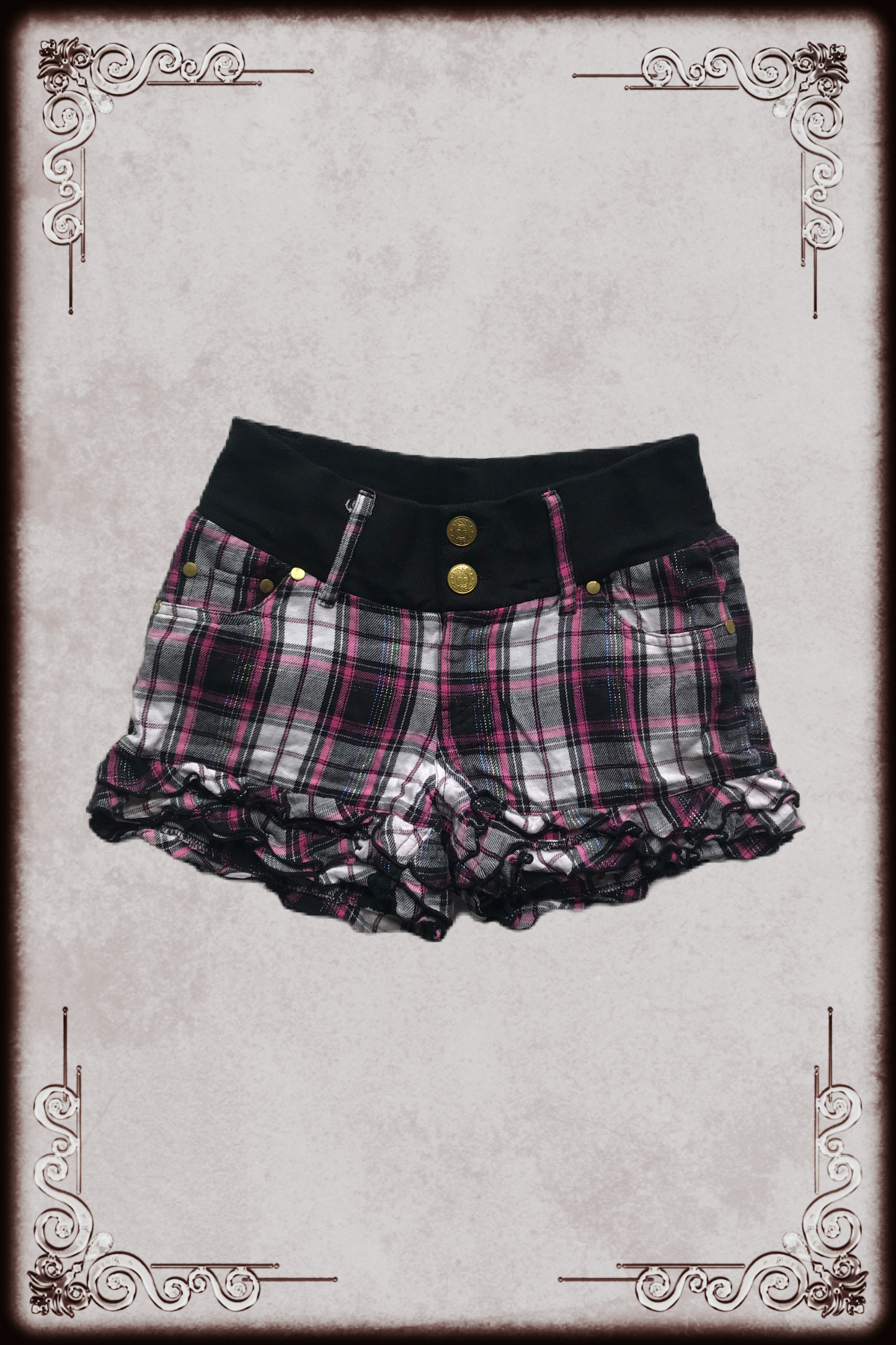 Lazy Daisy Pink & Black Glitter Plaid Shorts