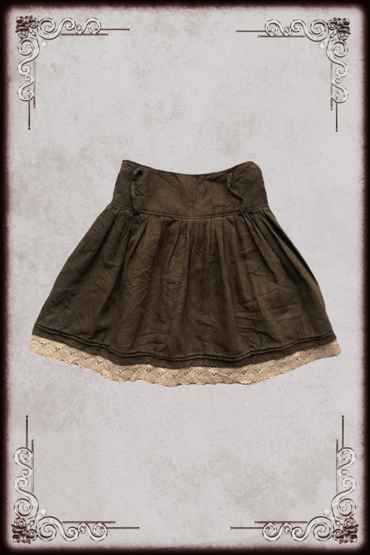 Brown and Cream Lace Faux Suede Skirt