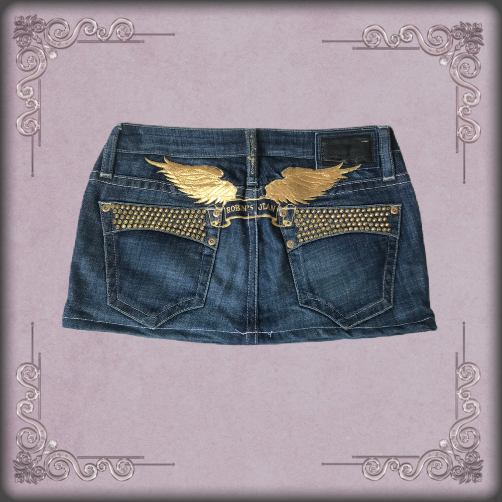 Gold Wings Rhinestone Denim Mini Skirt