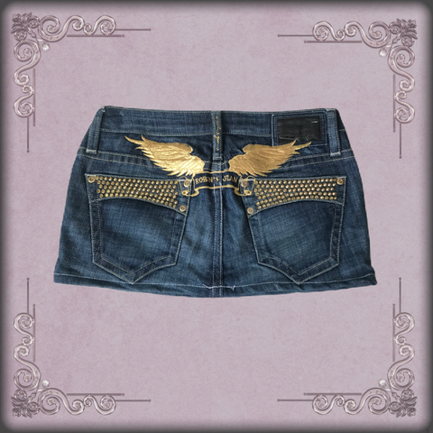 Gold Wings Rhinestone Denim Mini Skirt