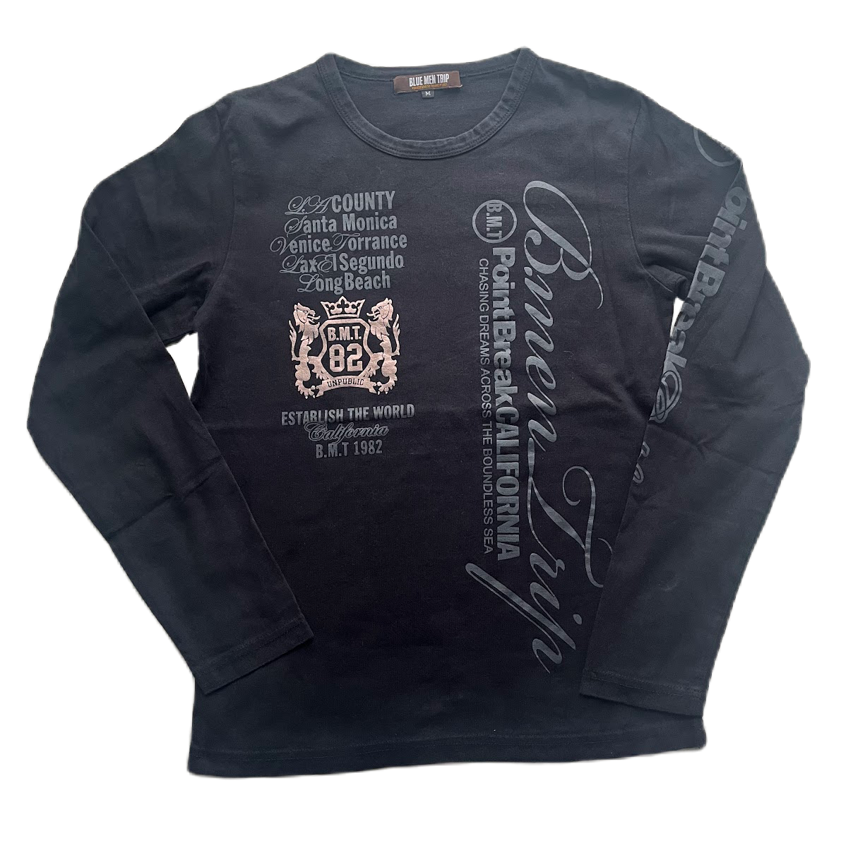 Black Grey & Muted Gold Shiny Lettering Print Long Sleeve