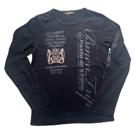 Black Grey & Muted Gold Shiny Lettering Print Long Sleeve