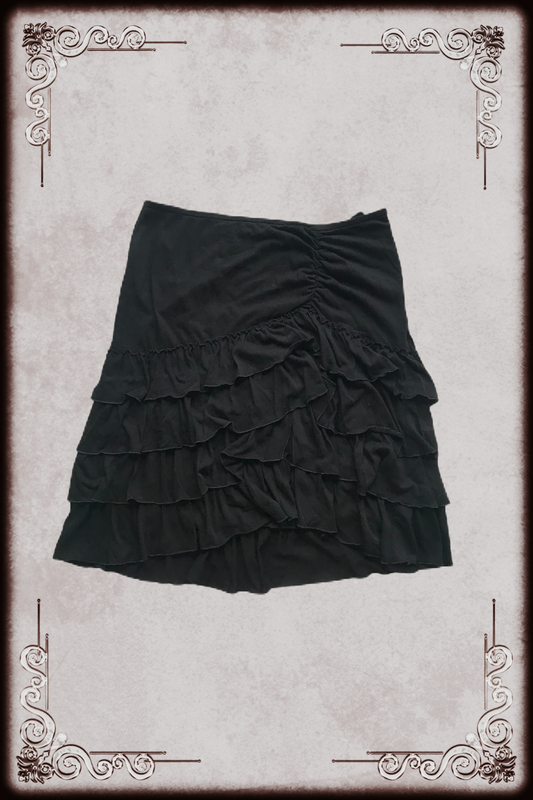 Black Ruched Ruffles Midi Skirt