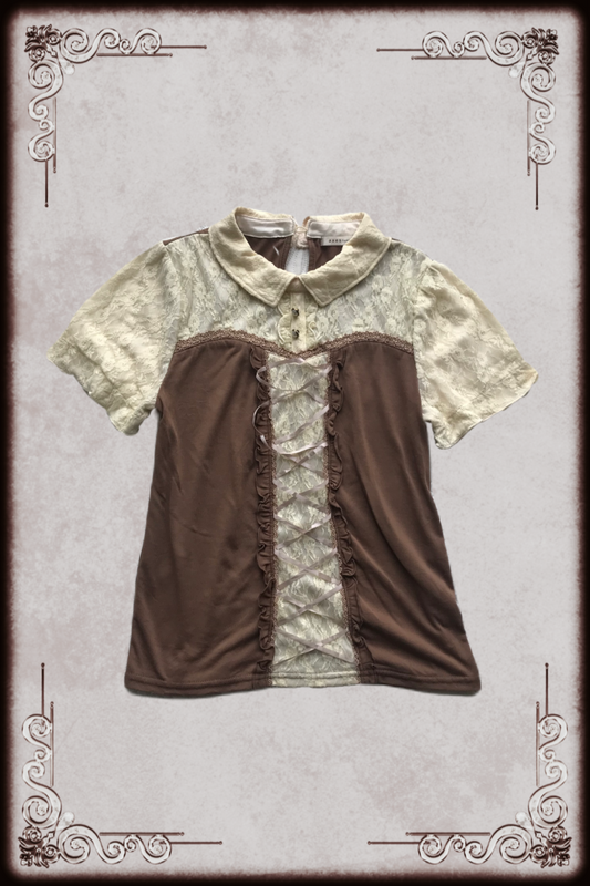 Axes Femme Cream & Brown Lace Up Blouse