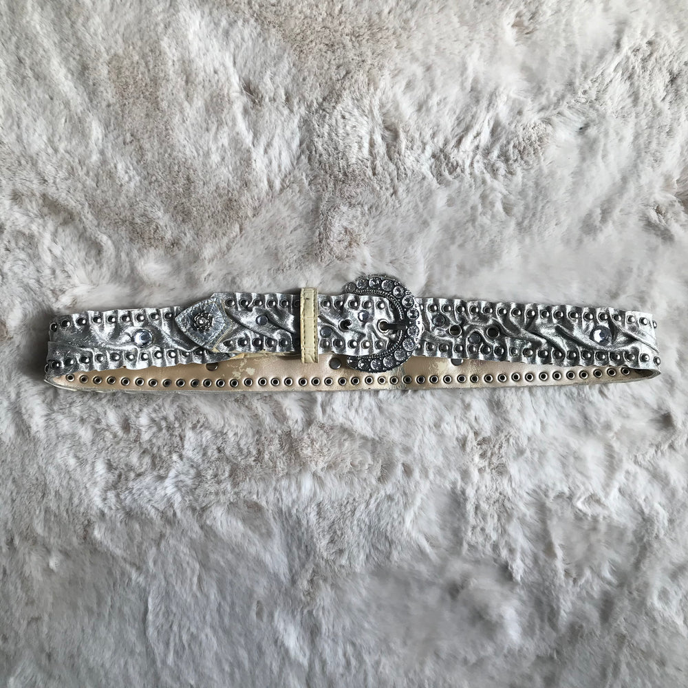Silver Leather Rhinestone Belt