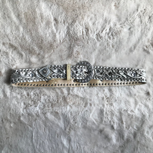 Silver Leather Rhinestone Belt