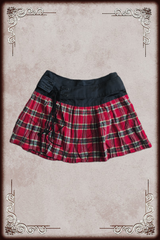 Lace Up Satin Waistband & Red Plaid Mini Skirt