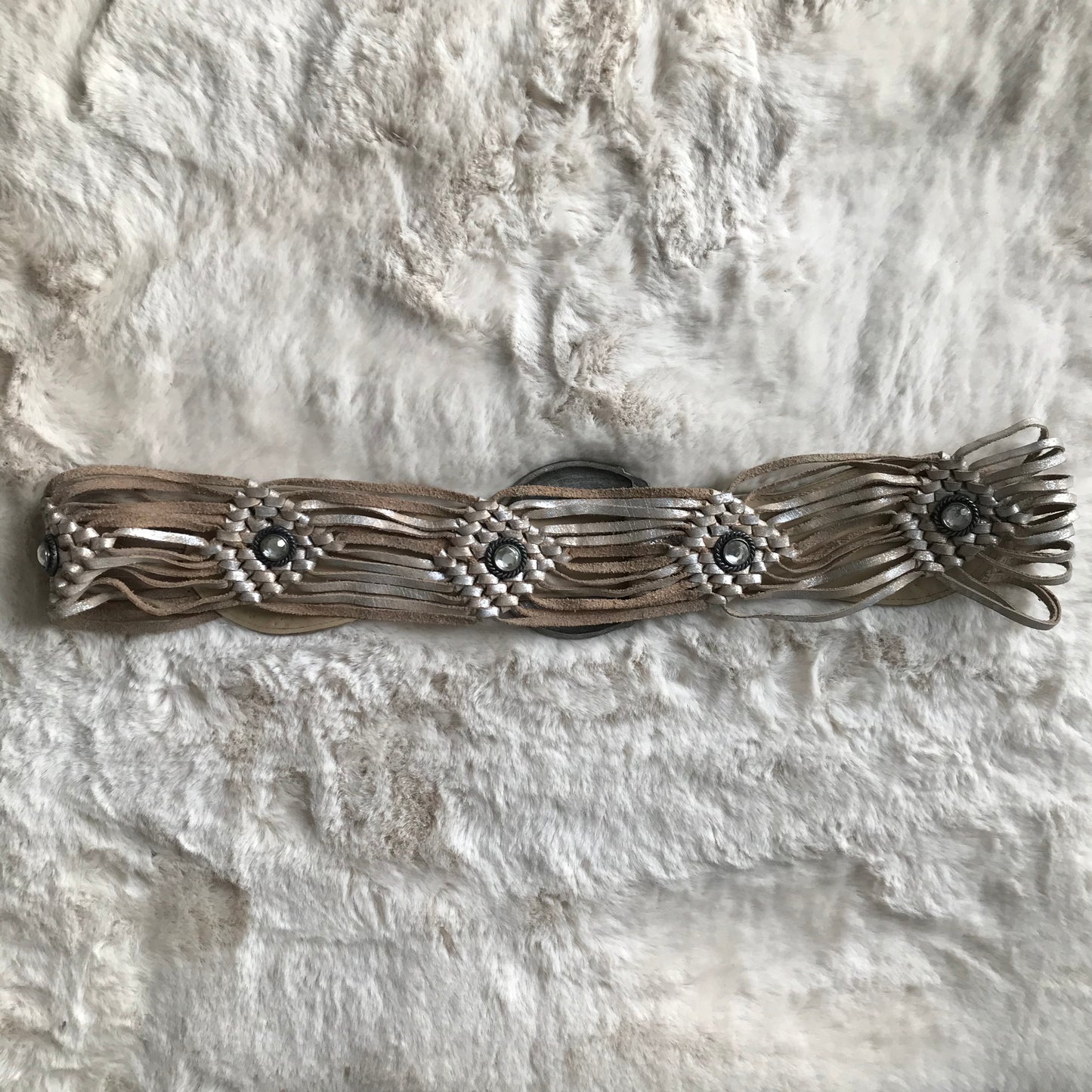 Distressed Silver Tassel Belt