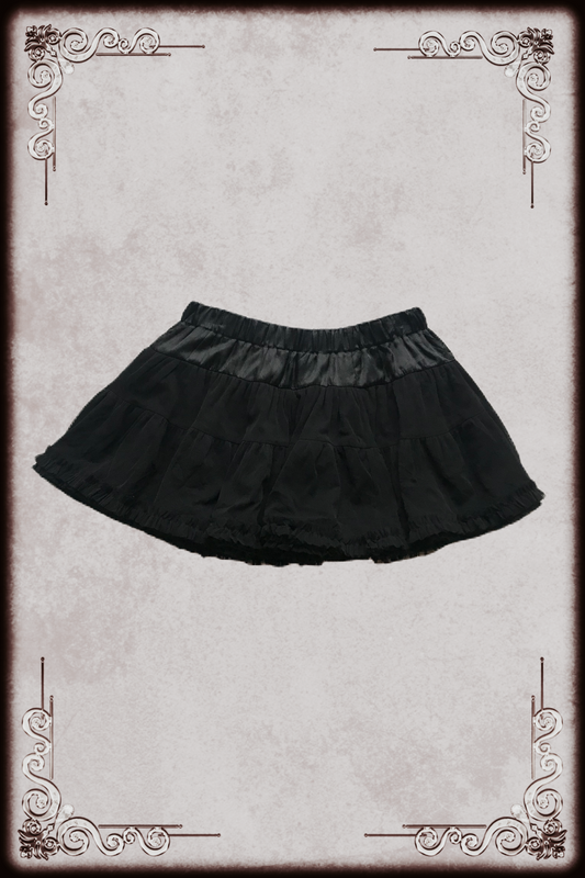 Shake Shake Satin Waist Black Mesh Ruffle Skirt