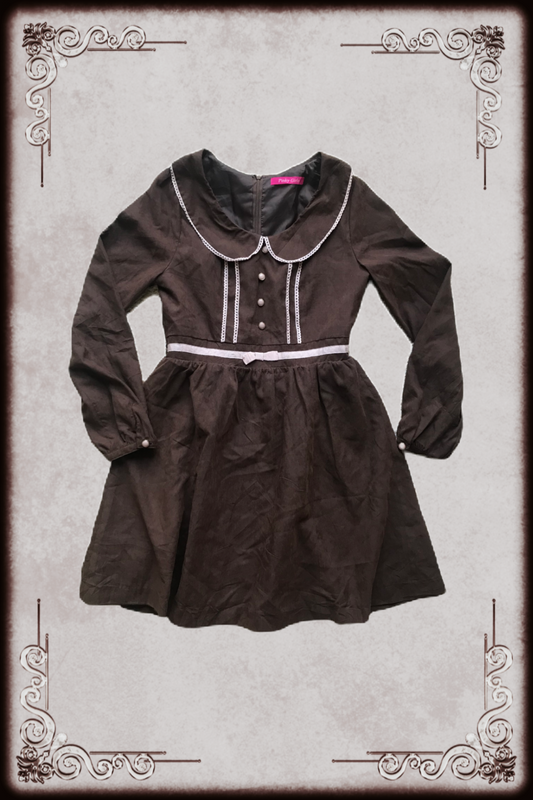 Brown Button Detail Long Sleeve Dress