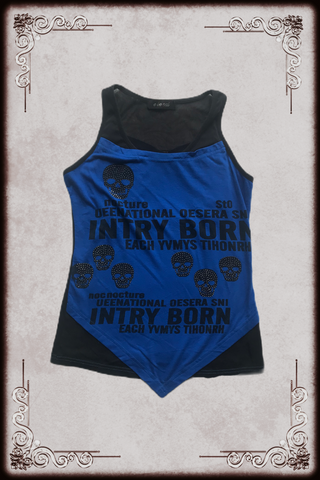Blue & Black Skull Rhinestone Lettering Top