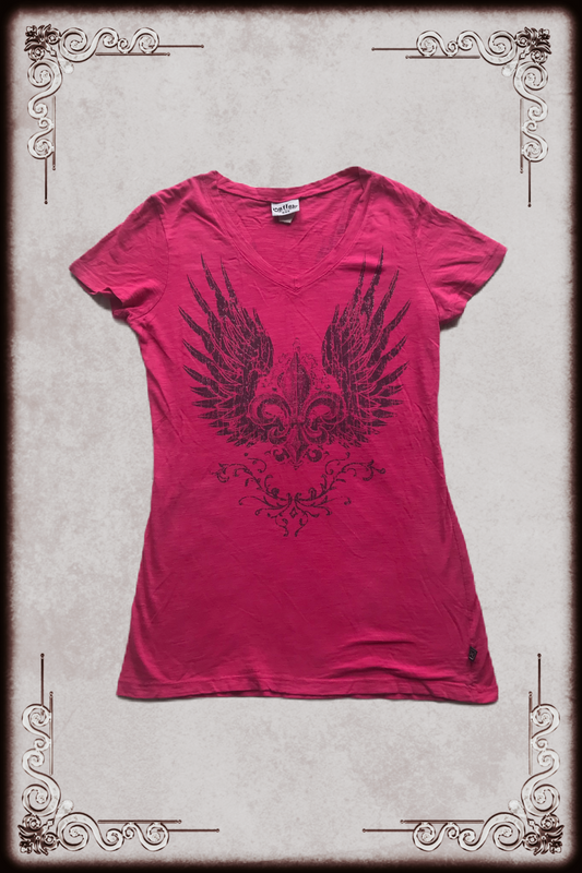 Hot Pink Glitter Graphic Winged Fleur-de-Lis Tee