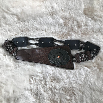 Dark Brown Statement Flower Belt