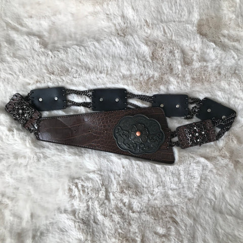 Dark Brown Statement Flower Belt