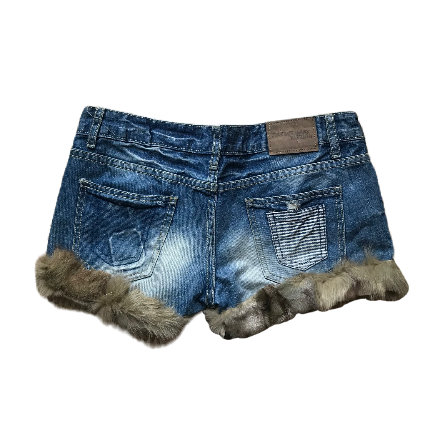 Whiskered Denim Fur Trim Shorts
