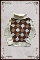 Cream & Brown Ribbed Checkered Sweater