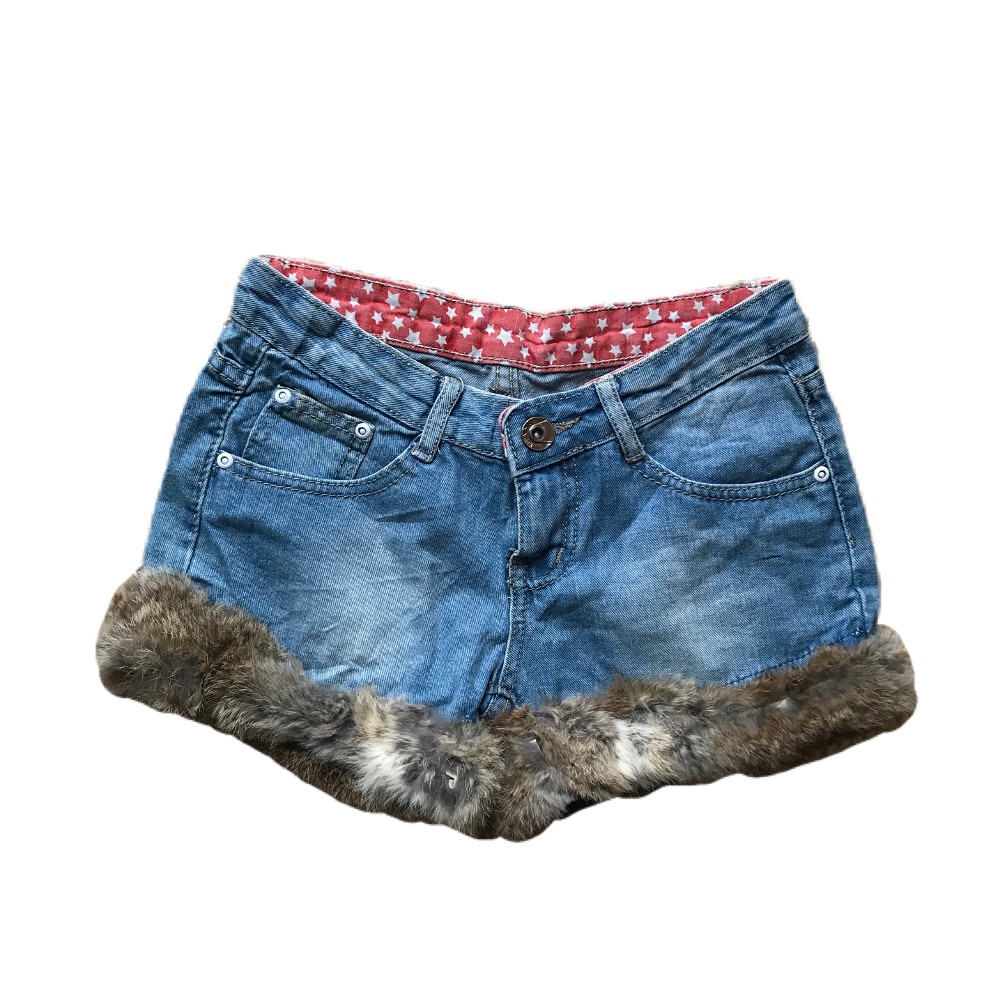 Light Denim Fur Trim Shorts