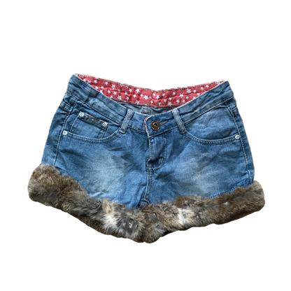 Light Denim Fur Trim Shorts