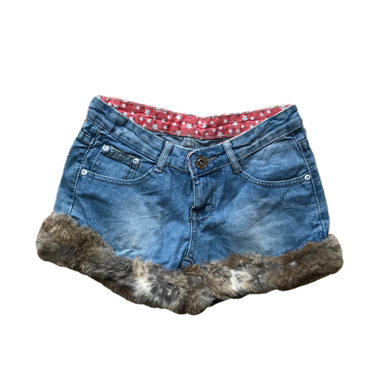 Light Denim Fur Trim Shorts