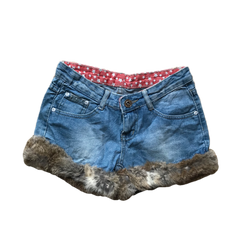 Light Denim Fur Trim Shorts