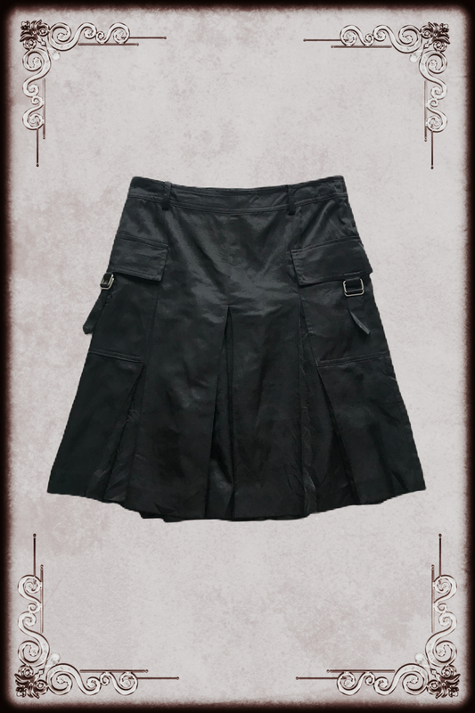 Satin Mid Length Black Buckle Skirt