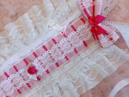 Pink Striped, White Lace Bow Headdress