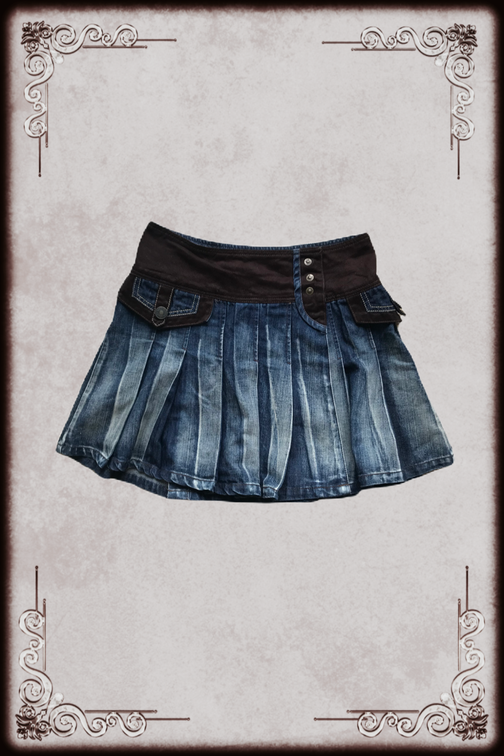 Brown Suede Detail Denim Skirt