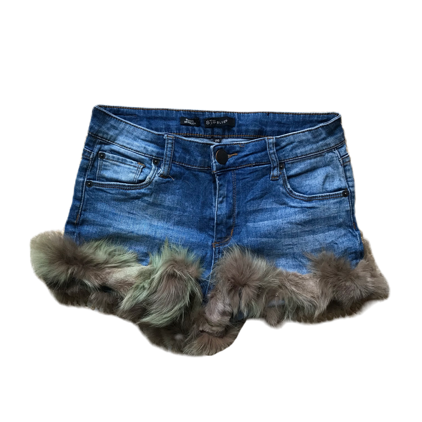 Light Wash Brown x Green Fur Trim Shorts