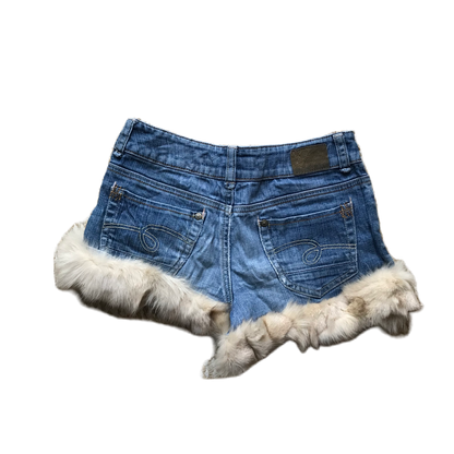 Asymmetrical Fur Trim Denim Shorts