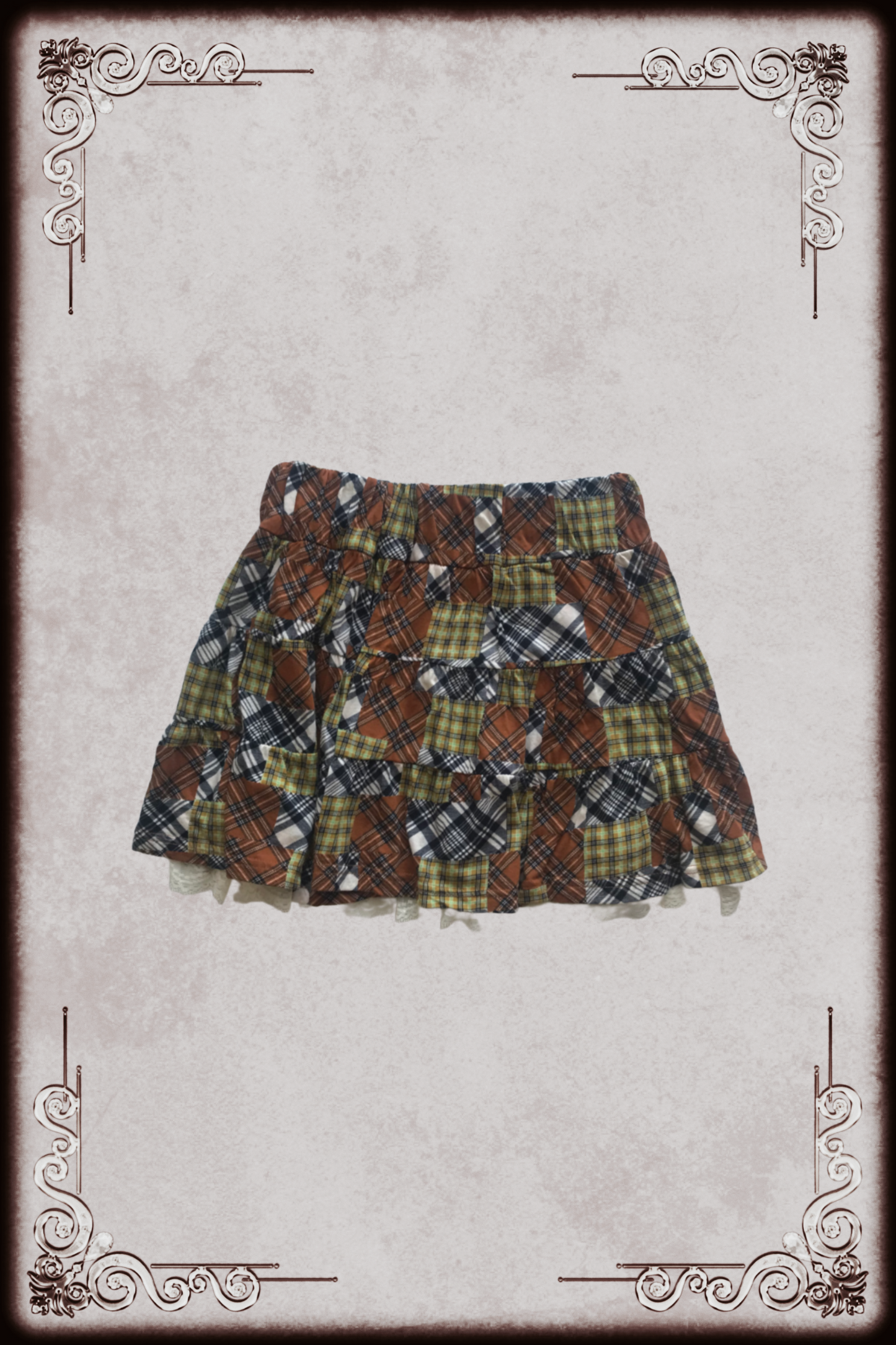 Patchwork Print Lace Trim Skirt