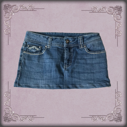 Sky Blue Cross Rhinestone Denim Mini Skirt