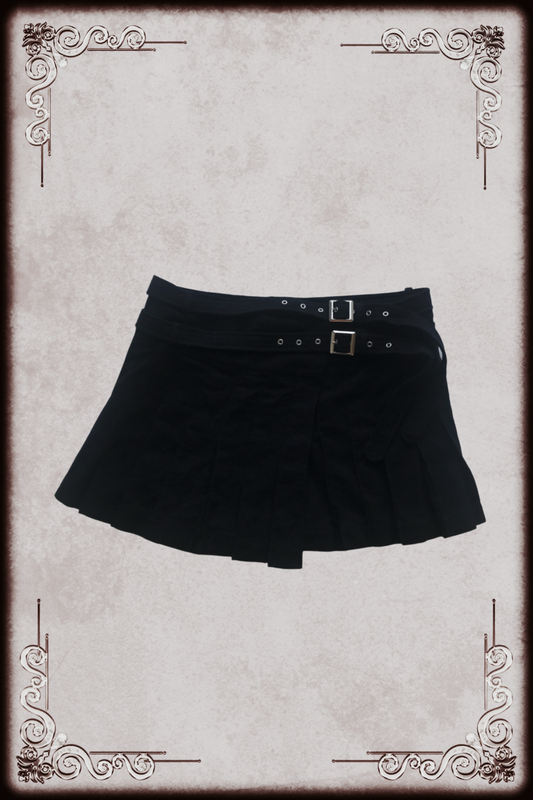 Black Wool Blend Buckle Skirt