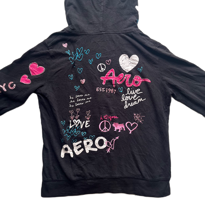 Black & Pink Glitter Rhinestone Graphic Zip-up