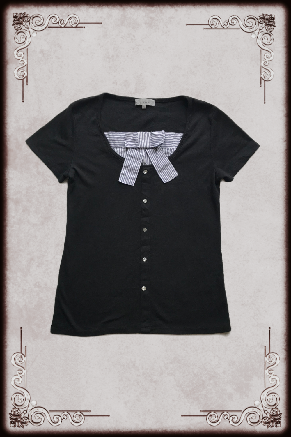 Black Pinstripe Bow Blouse