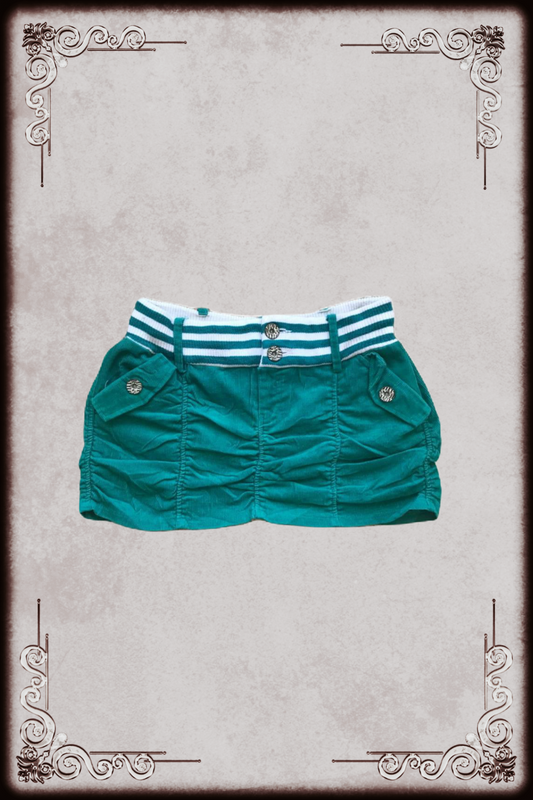 Teal & White Corduroy Mini Skirt