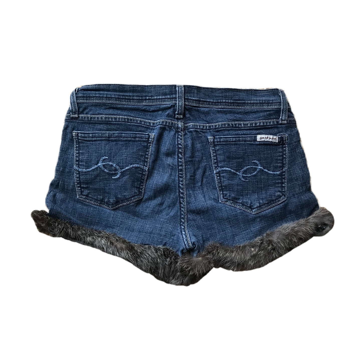 Dark Grey Fur Trim Denim Shorts