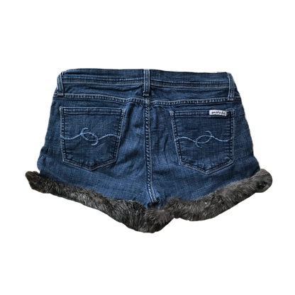Dark Grey Fur Trim Denim Shorts