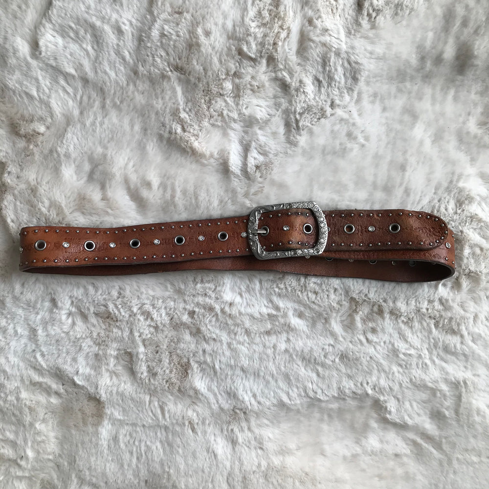 Brown Rhinestone Leather Belt