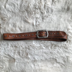 Brown Rhinestone Leather Belt