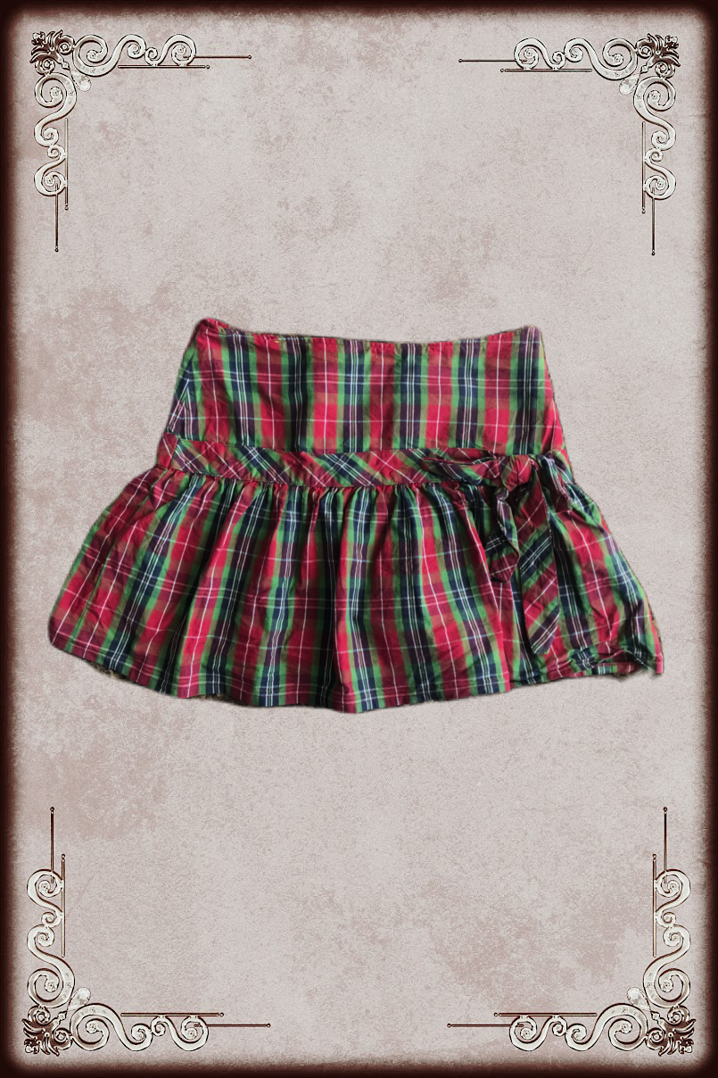 Red & Green Plaid Bow Detail Skirt