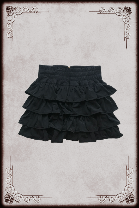 Black Ruffle Gold Zip-Up Skirt