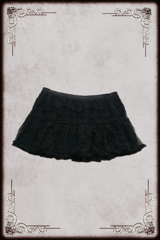 (L) Bye Bye Black Mesh Dotted Mini Skirt