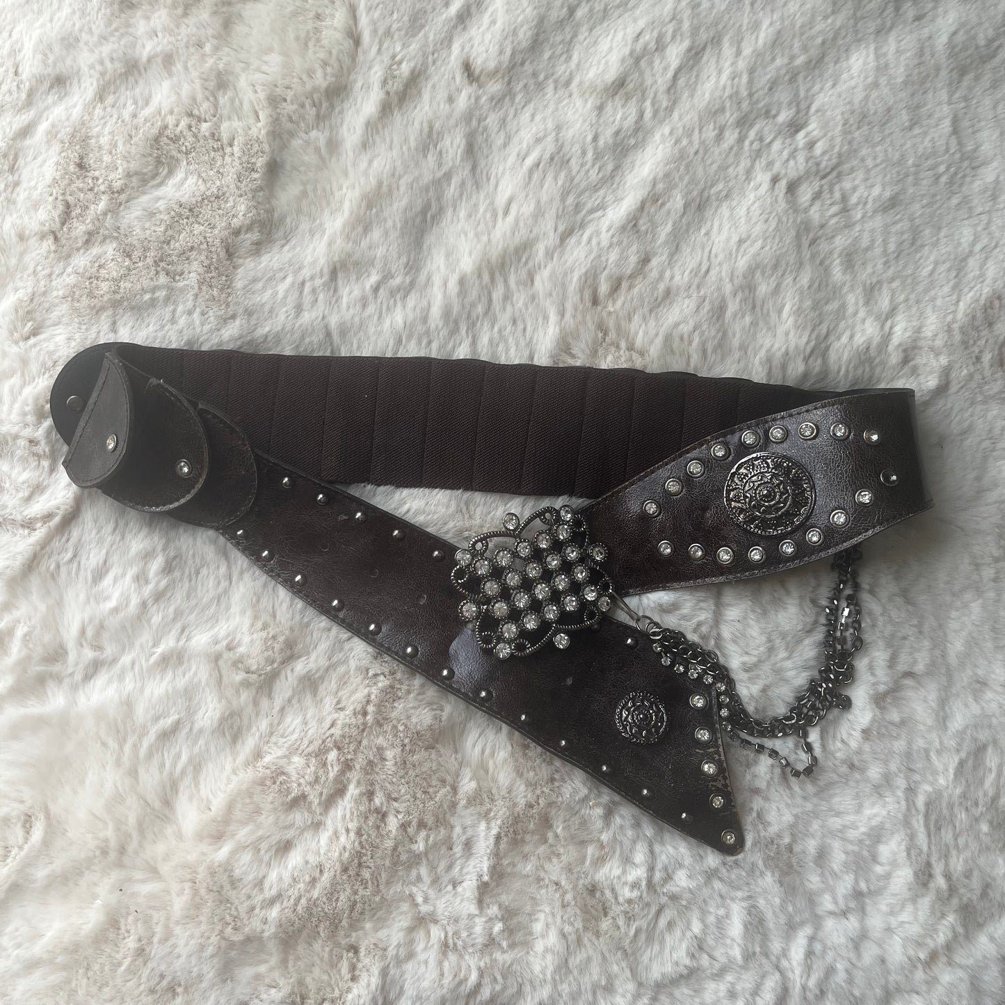 Brown & Silver Statement Rhinestone Chain Belt