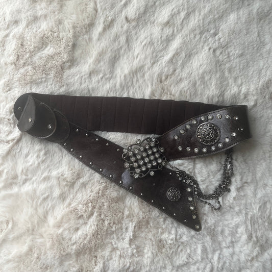 Brown & Silver Statement Rhinestone Chain Belt