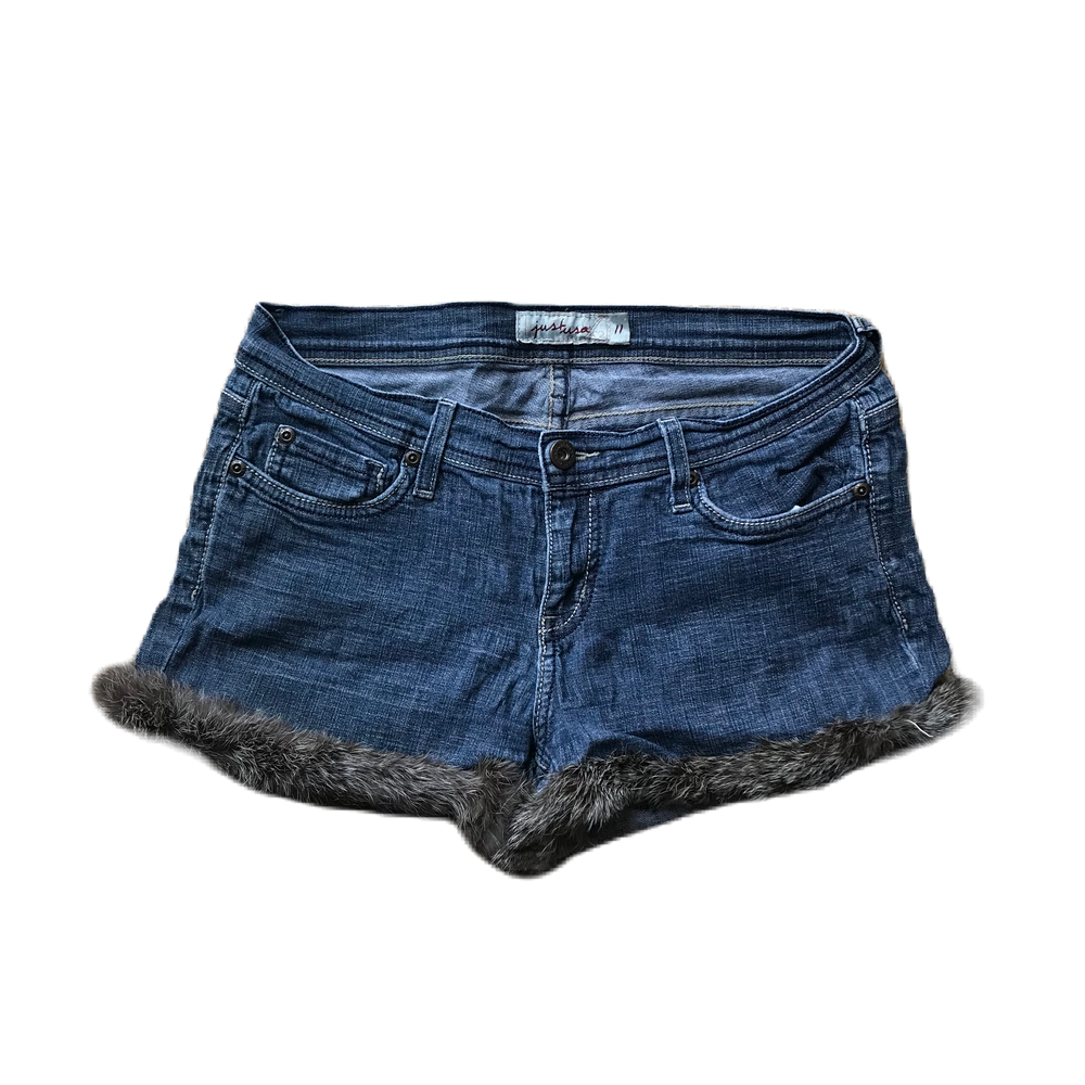 Dark Grey Fur Trim Denim Shorts