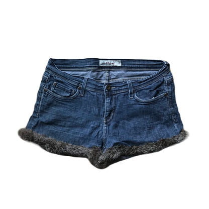 Dark Grey Fur Trim Denim Shorts