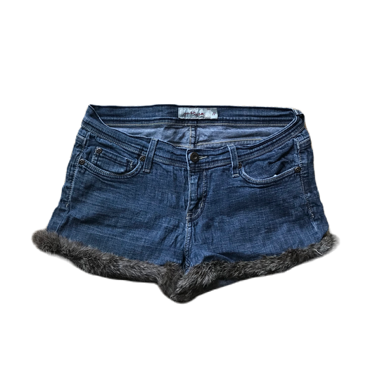 Dark Grey Fur Trim Denim Shorts